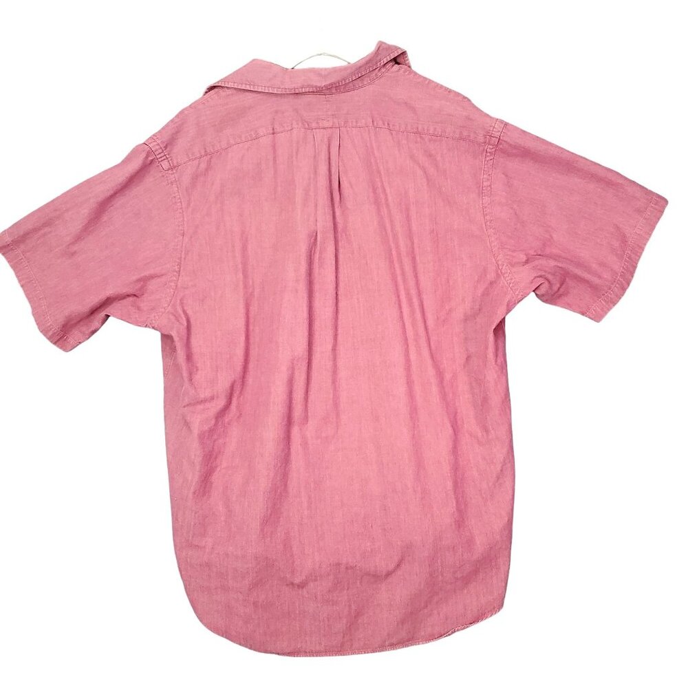 RALPH LAUREN Mens Button‎ Up XL Chambray Salmon Short Sleeve Collar Cotton Logo - Picture 2 of 10